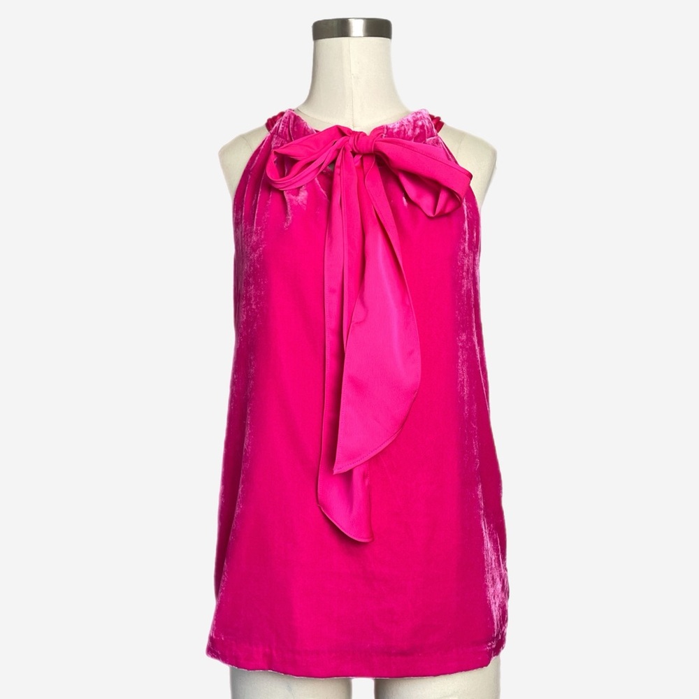 Jcrew Hot pink velvet sleeveless halter bow top barbiecore holiday preppy XS